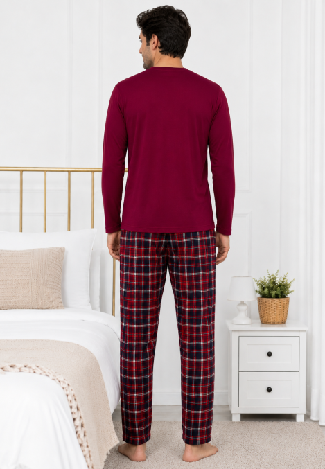 Pijama barbati Serena cu maneca lunga si pantalon lung-Bordo,Engros